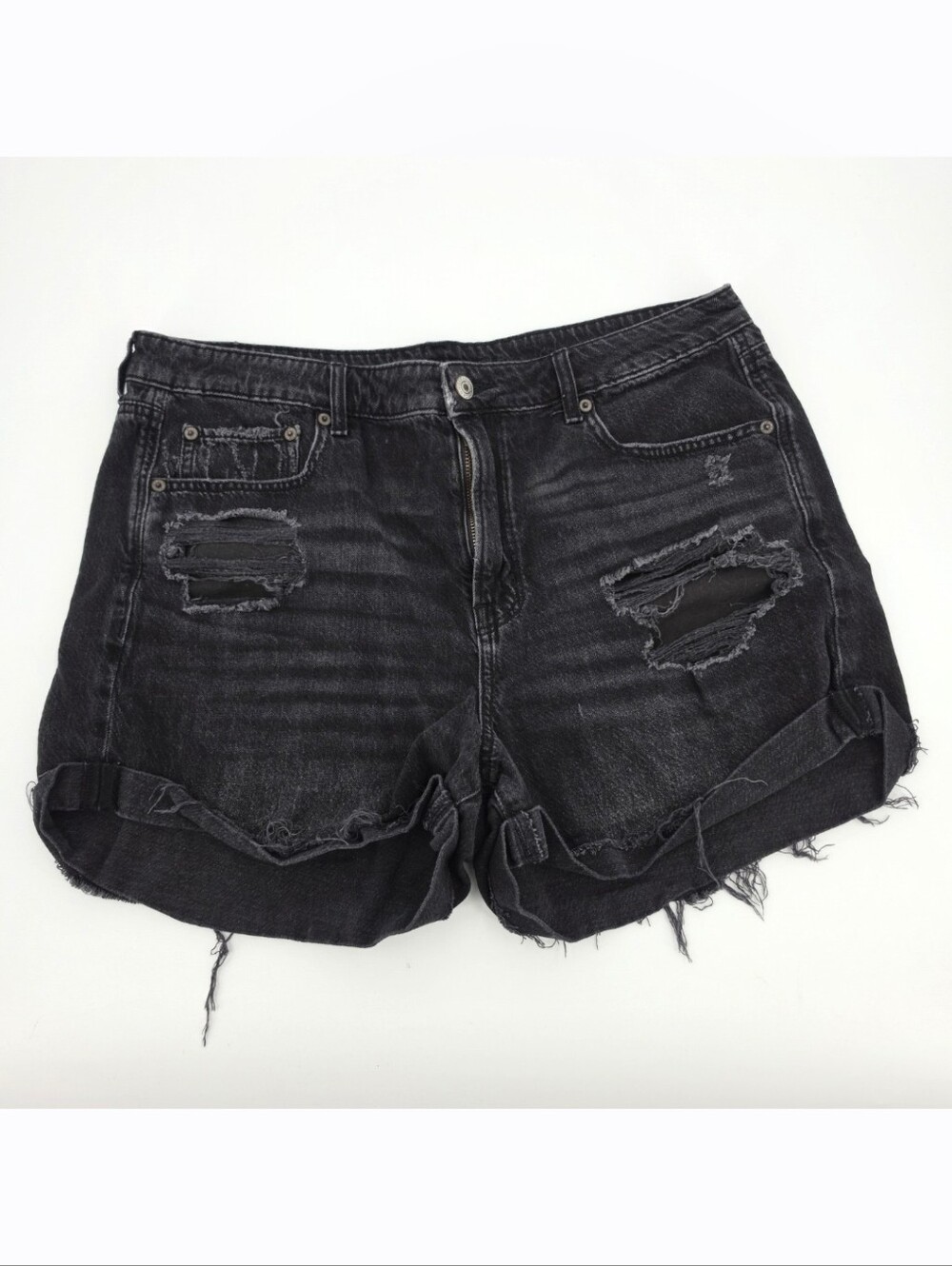 American Eagle Tomgirl Shorts 14 Black Denim Destroyed